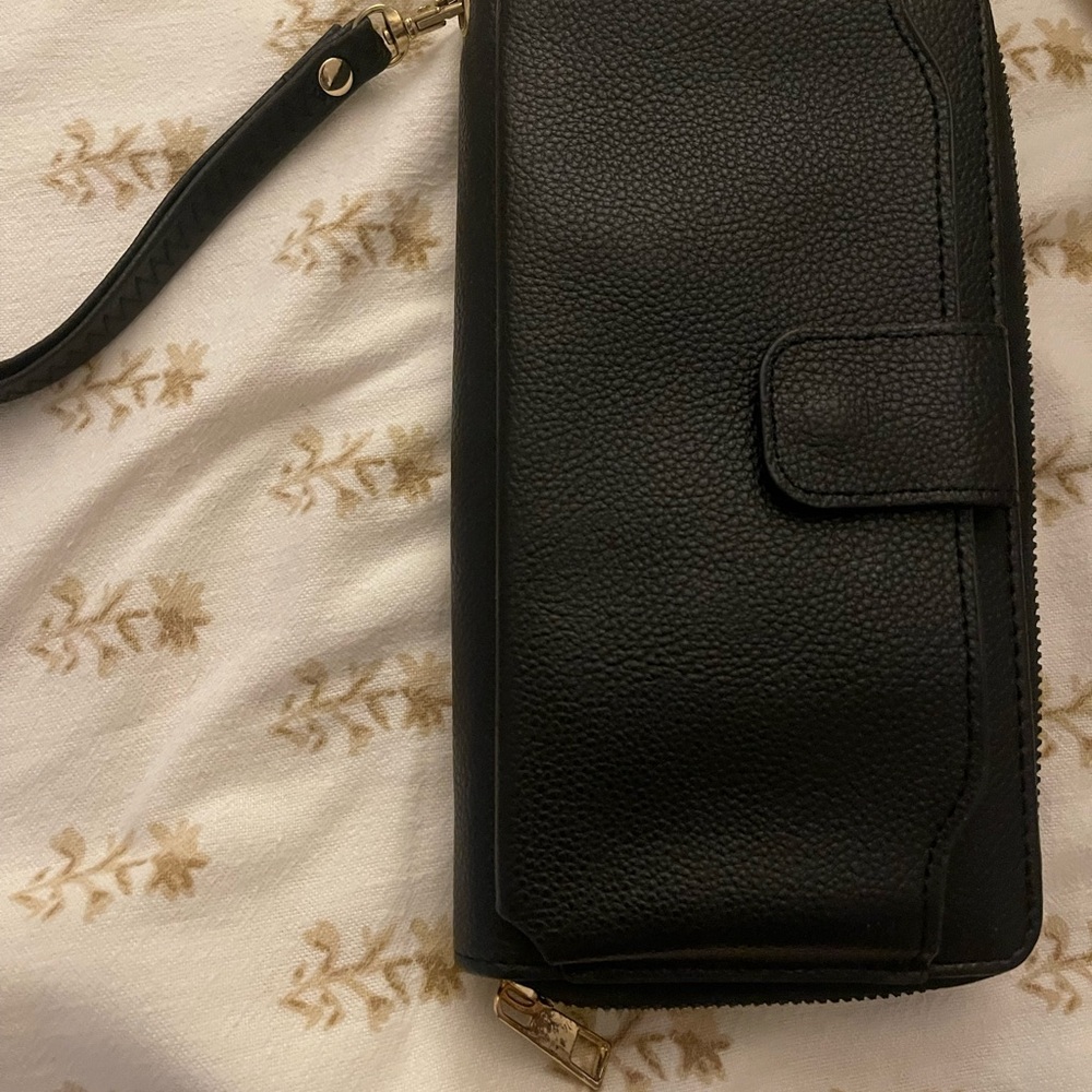 Black Leather Wallet with Strap